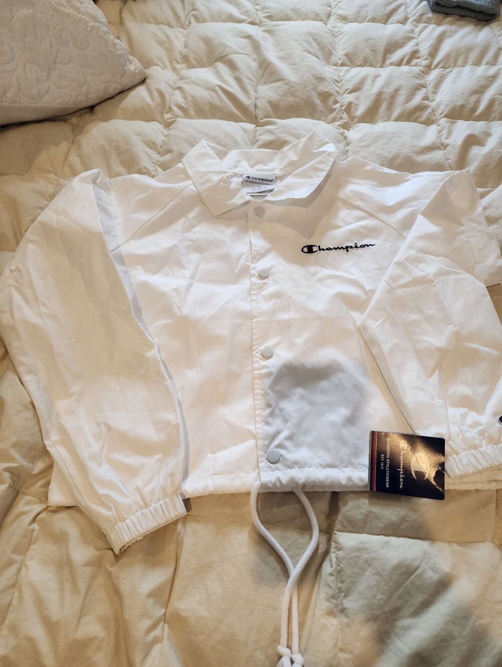 Womens S Champion White Cropped Windbreaker Jacket Nwt
